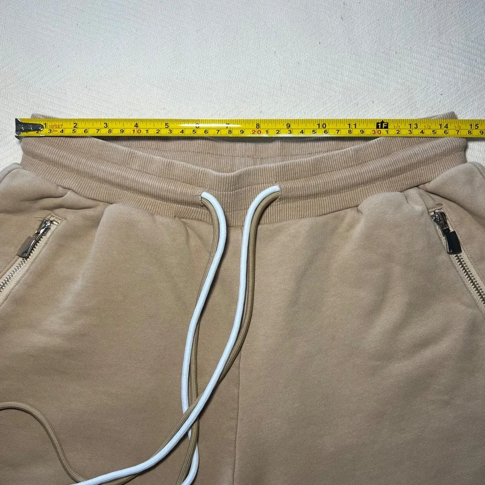 Lamb Chops Cleaver Shorts Mens Medium Tan Khaki Fleece Lounge Streetwear Zipper